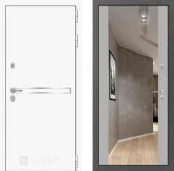 Дверь Лабиринт (LABIRINT) LINE WHITE с Зеркалом Максимум Грей софт